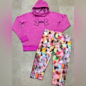 Womens UNDER ARMOUR/ADIDAS Hoodie Sweatshirt & Cropped Leggings, sz Large